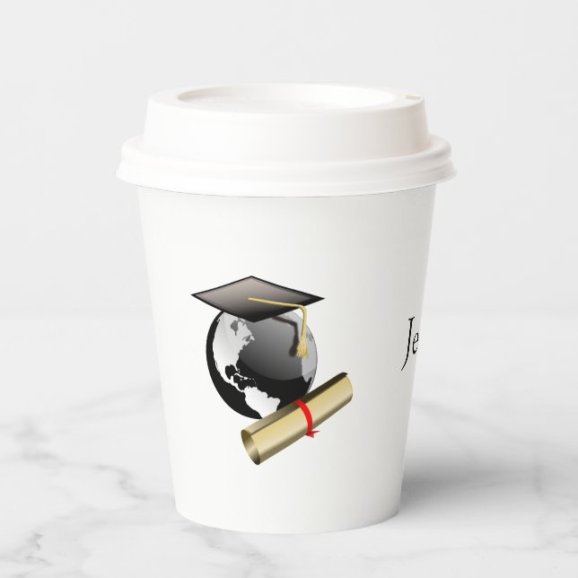 World Globe and Diploma Graduation Party Paper Cups (Front)