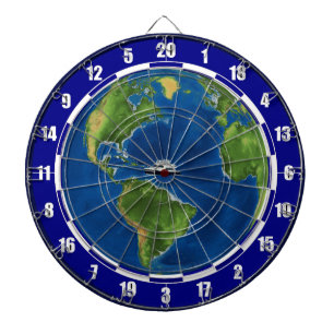 World Globe and Ship on Blue Dartboard