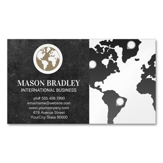 World Globe Icon | Map of the World Magnetic Business Card (Front)