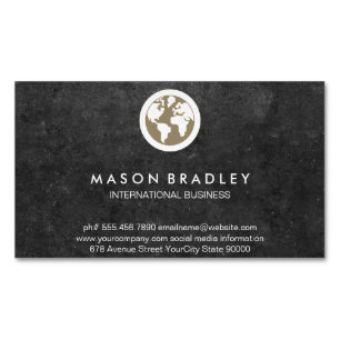 World Globe Icon / Slate Magnetic Business Card