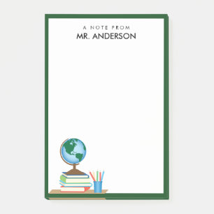 World Globe on Stack of Books Personalised Teacher Post-it Notes