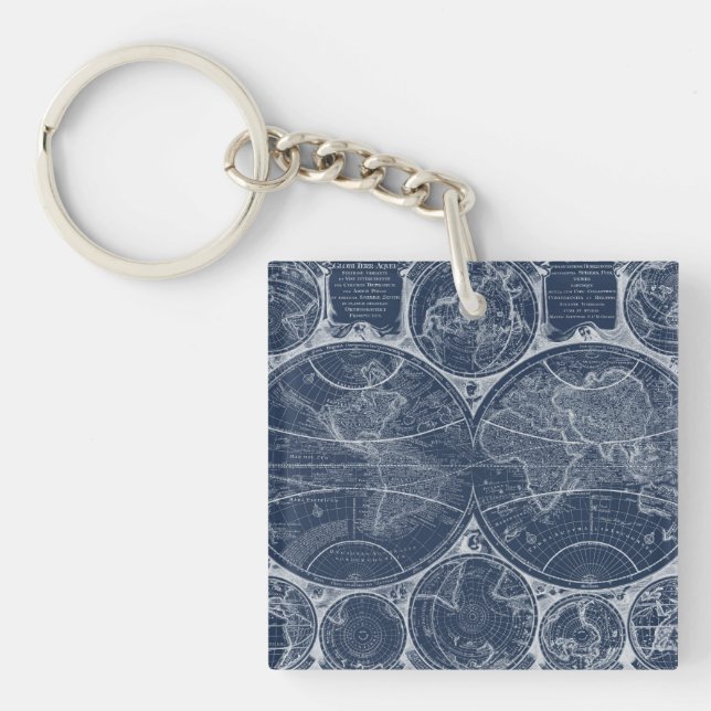 World Globes Blueprint Key Ring (Front)