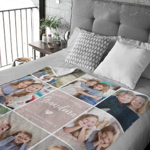 World Greatest Grandma Photo Collage Simple Pink Fleece Blanket