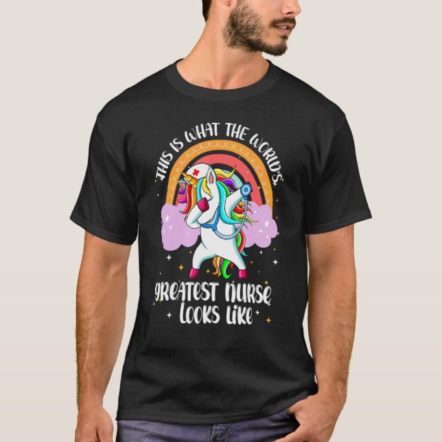 World Greatest Nurse  Rn Nursing Unicorn Rainbow T-Shirt (Front)