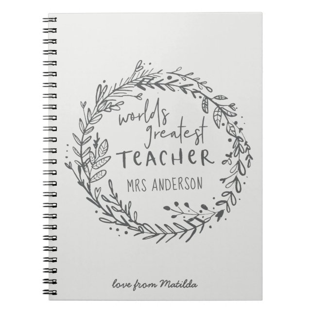world greatest teacher modern minimal wreath notebook (Front)