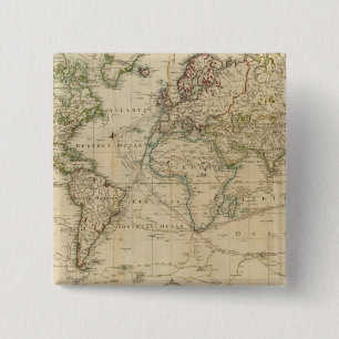 World Hand Coloured map 15 Cm Square Badge