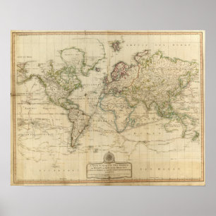 World Hand Coloured map Poster