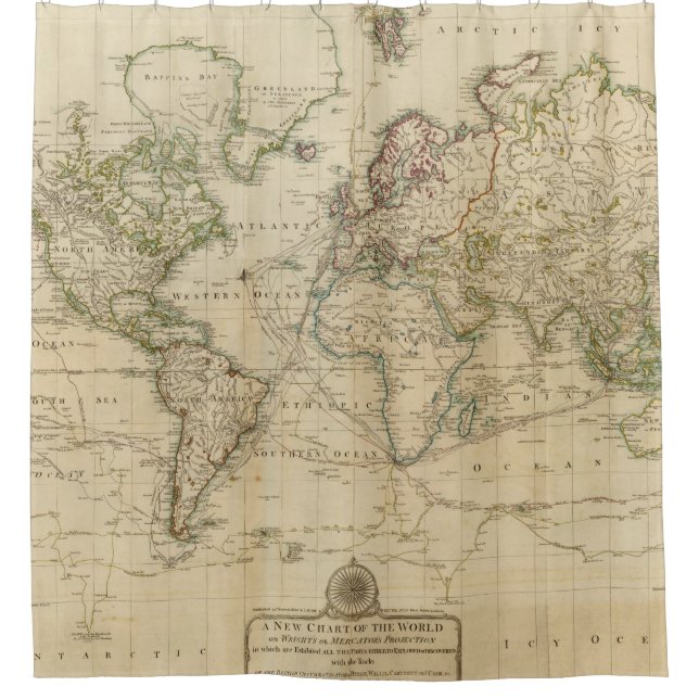 World Hand Coloured map Shower Curtain (Front)