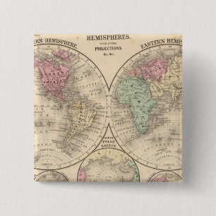 World hemispheres Map by Mitchell 15 Cm Square Badge