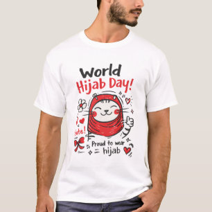 World Hijab Day Cute Cat Illustration – Proud to W T-Shirt