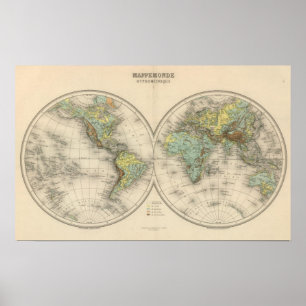 World hypsometric maps poster