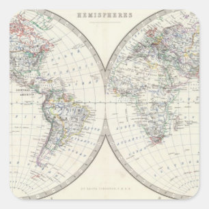 World in hemispheres square sticker