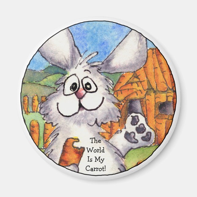 World Is My Carrot  Round Rabbit Magnet (Front)