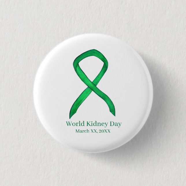 World Kidney Day Awareness Ribbon Pin Buttons (Front)