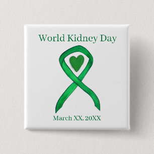 World Kidney Day Awareness Ribbon Pin Buttons