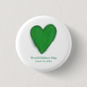 World Kidney Day Green Awareness Ribbon Button Pin