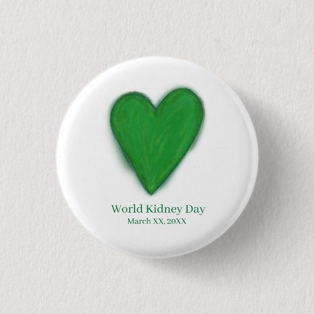 World Kidney Day Green Awareness Ribbon Button Pin (Front)