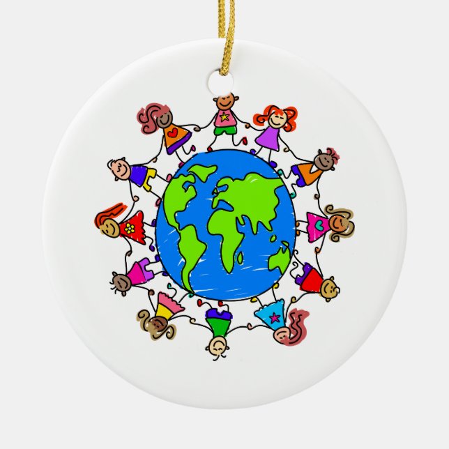 World Kids Ceramic Tree Decoration (Front)