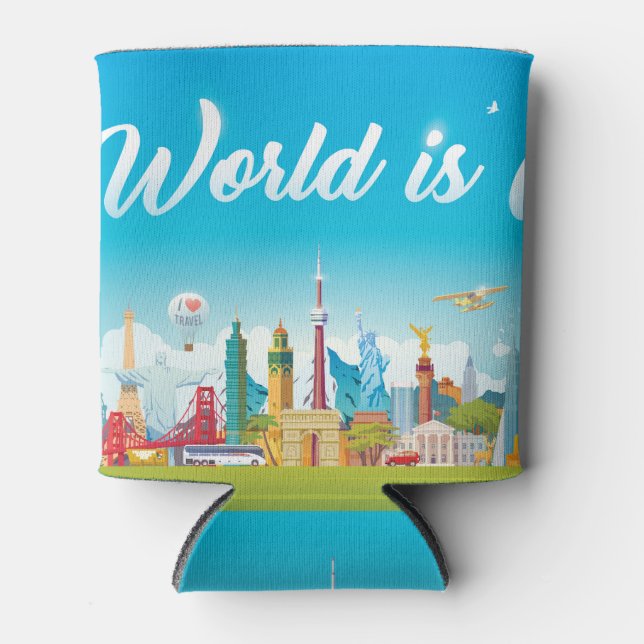 World Landmarks: Travel Vintage Set Can Cooler (Front)