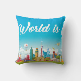 World Landmarks: Travel Vintage Set Cushion