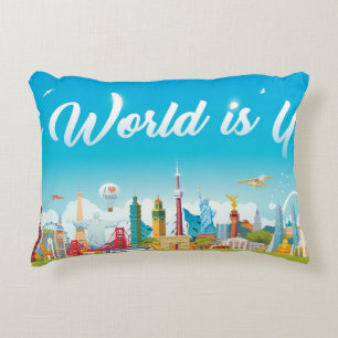 World Landmarks: Travel Vintage Set Decorative Cushion