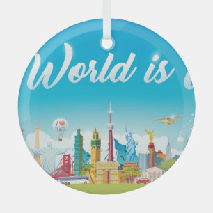World Landmarks: Travel Vintage Set Glass Tree Decoration