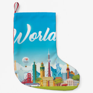 World Landmarks: Travel Vintage Set Small Christmas Stocking