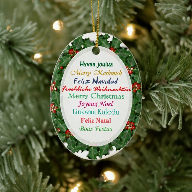 World Languages Merry Christmas Text Ornament (Tree)