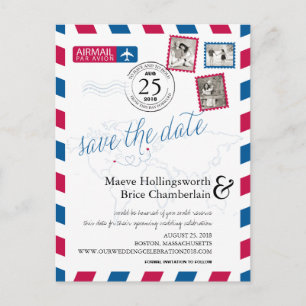 World Locations Airmail Save The Date Announcement Postcard