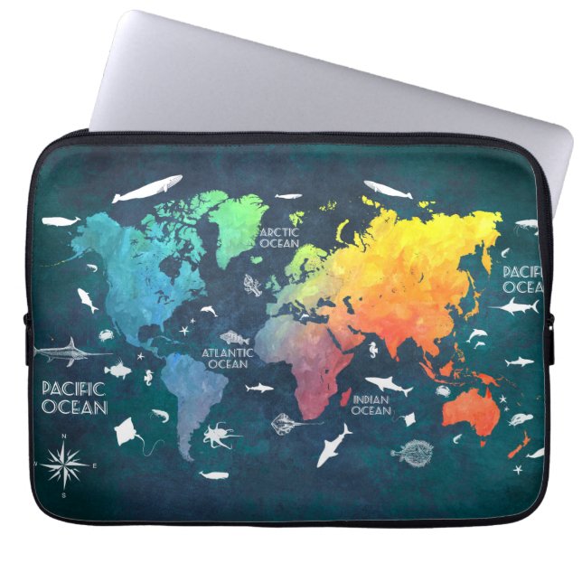 world map 12 laptop sleeve (Front)