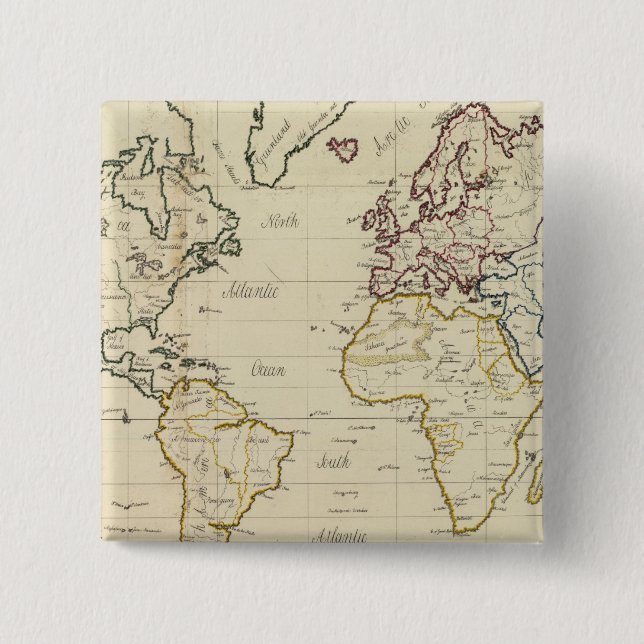 World map 15 cm square badge (Front)