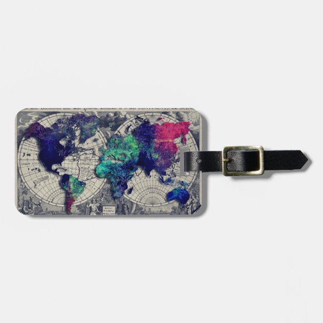 world map 15 luggage tag (Front Horizontal)