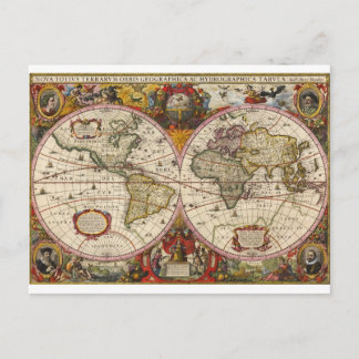 World Map 1630 Postcard