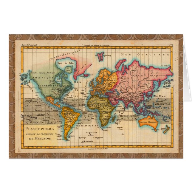 World Map 1700s Antique Continents  (Front Horizontal)
