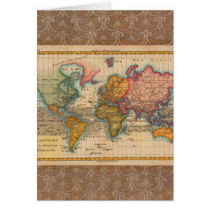 World Map 1700s Antique Continents 