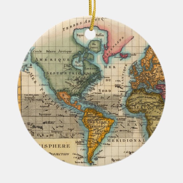 World Map 1700s Antique Continents  Ceramic Tree Decoration (Front)