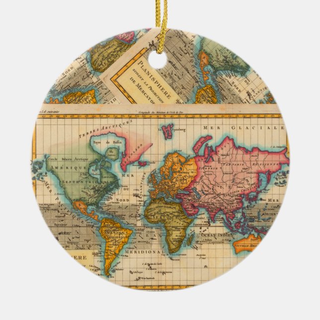 World Map 1700s Antique Continents  Ceramic Tree Decoration (Front)