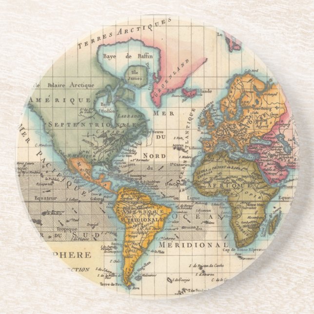 World Map 1700s Antique Continents  Coaster (Front)