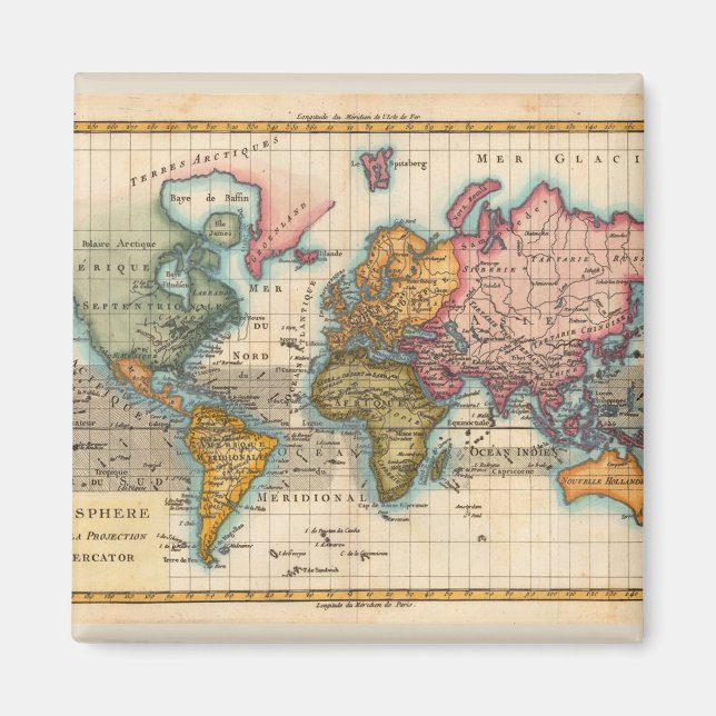 World Map 1700s Antique Continents  Magnet (Front)