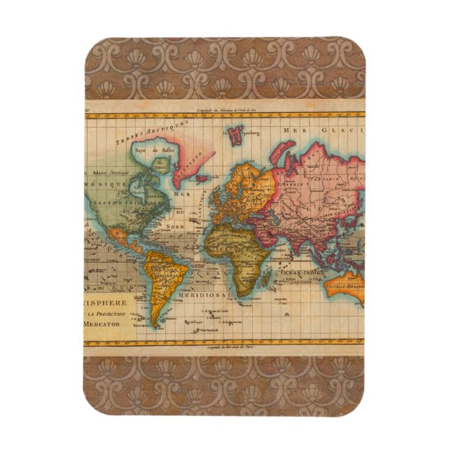 World Map 1700s Antique Continents  Magnet (Vertical)