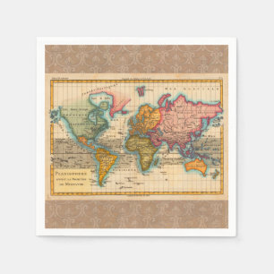 World Map 1700s Antique Continents Napkin