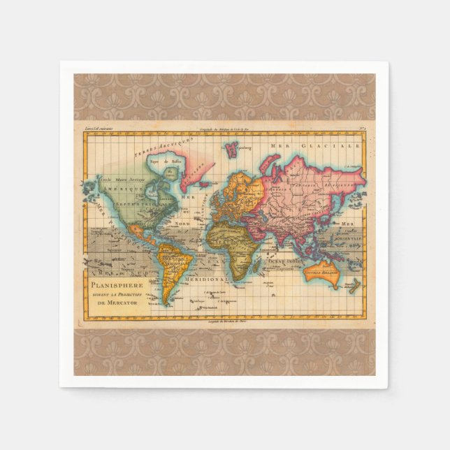 World Map 1700s Antique Continents  Napkin (Front)