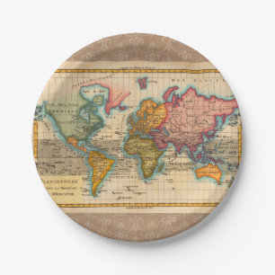 World Map 1700s Antique Continents  Paper Plate