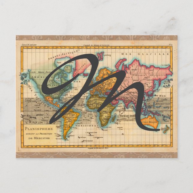 World Map 1700s Antique Continents  Postcard (Front)