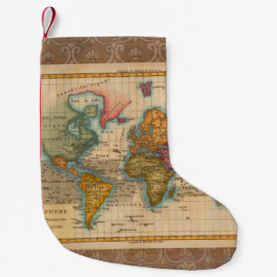 World Map 1700s Antique Continents  Small Christmas Stocking