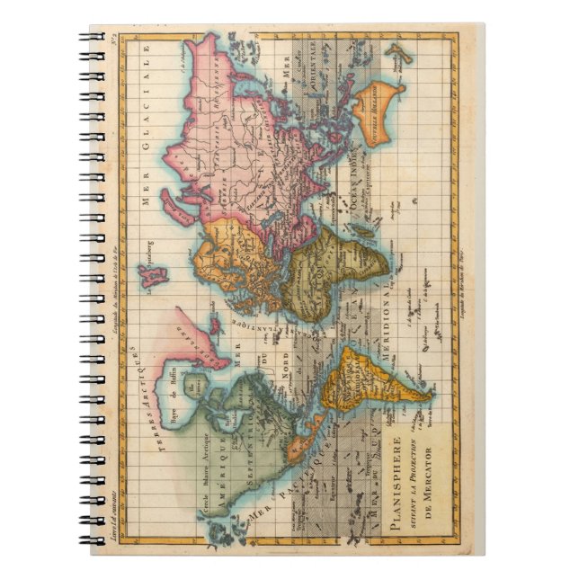 World Map 1700s Antique Continents  Spiral Notebook (Front)