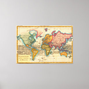 World Map 1780 Bonne Antique Planisphere  Canvas Print