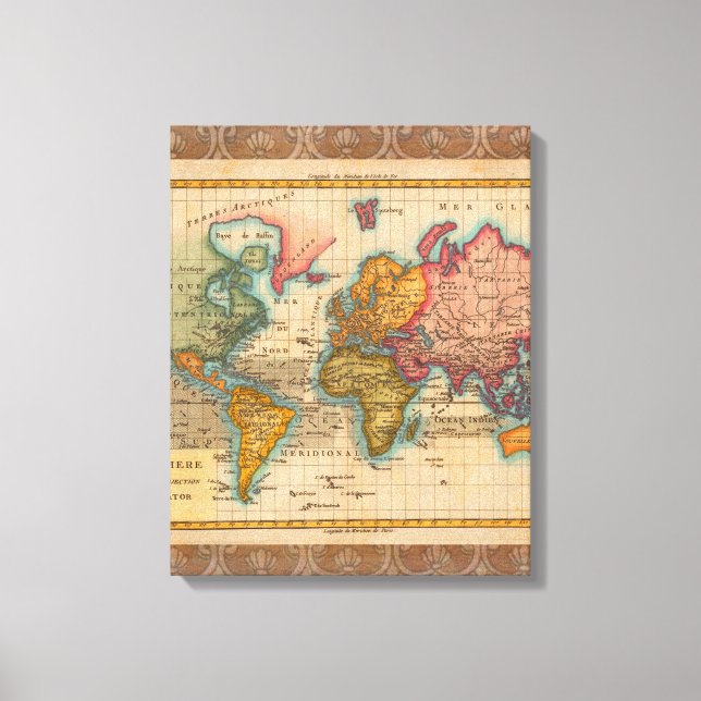 World Map 1780 Bonne Antique Planisphere  Canvas Print (Front)