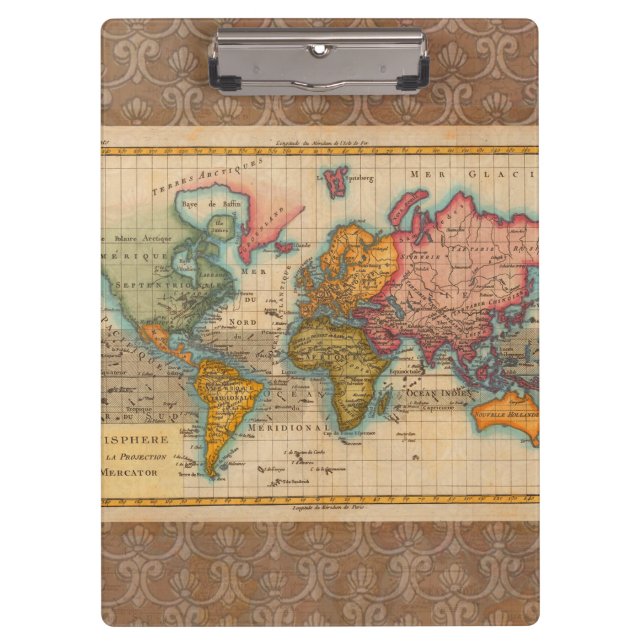 World Map 1780 Bonne Antique Planisphere  Clipboard (Front)