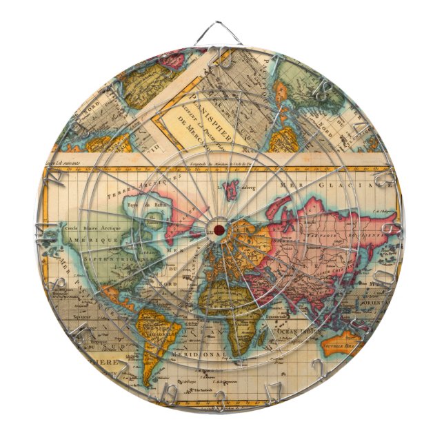 World Map 1780 Bonne Antique Planisphere  Dartboard (Front)
